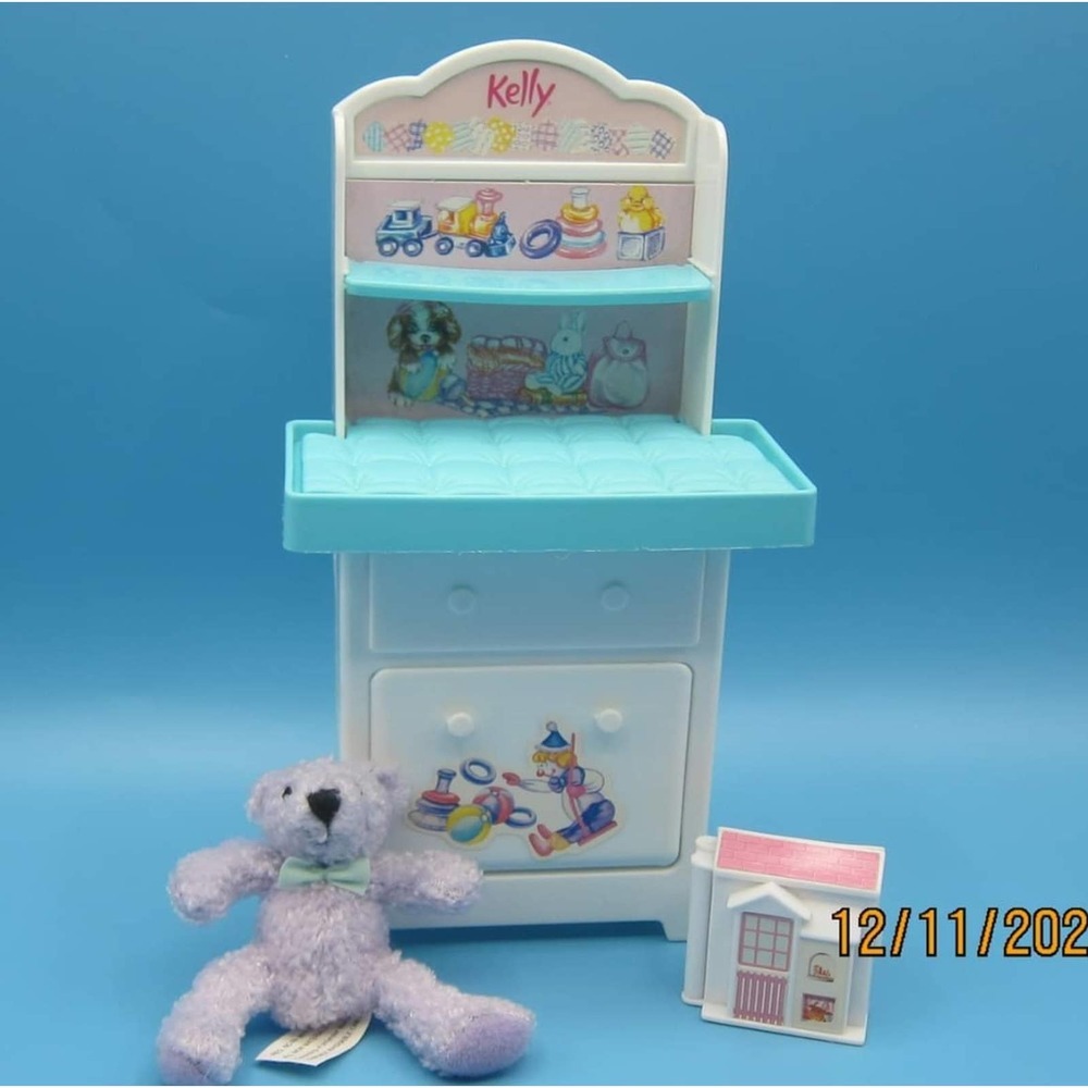 Vintage Kelly Changing Table Barbie Mattel Purple Toy Teddy Bear